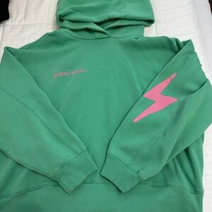 Green Hoodie with Pink Lightning Bolt